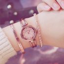 【鑽石切割錶盤】【玫金手鐲錶帶】【贈送手鍊手環】小資氣質OL風格簡約百搭全金屬小圓盤女手鍊手環手錶禮盒