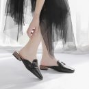 正韓版型超級顯瘦氣質純色百搭方跟女平底外穿半拖鞋粗跟女士涼拖女鞋
