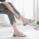 正韓版型超級顯瘦氣質純色百搭方跟女平底外穿半拖鞋粗跟女士涼拖女鞋