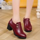 純色舒適大碼粗跟氣質媽媽鞋小皮鞋女秋季新款高跟女單鞋
