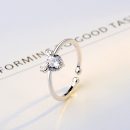 設計師款北歐麋鹿925純銀鑲單鋯鉆簡約創意女開口戒指