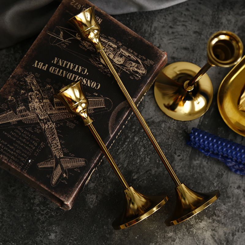 【歐式鐵藝燭臺】【電鍍黃銅色】歐式古典宮廷輕奢鐵藝電鍍黃銅高低燭臺