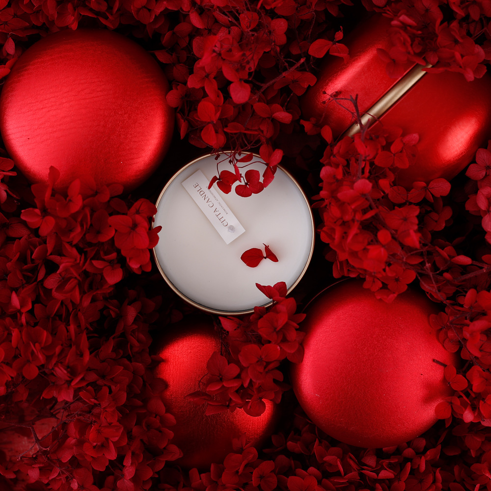 【古風紅罐香氛蠟燭】【高端植物大豆蠟】純手工製古風鐵罐大豆蠟融入永生花瓣香氛蠟燭