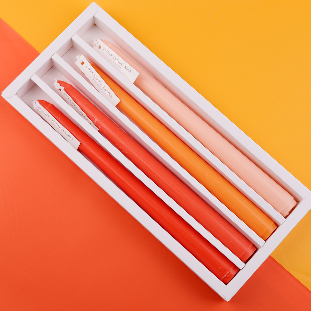 【四入漸變色】【植物混合蠟香氛蠟燭】歐式宮廷氣質漸變色植物混合蠟漸變色長桿香氛蠟燭四入組