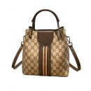 本季經典水桶包時尚流行百搭女包GD印花豎條紋咖色肩帶手提肩背斜背包