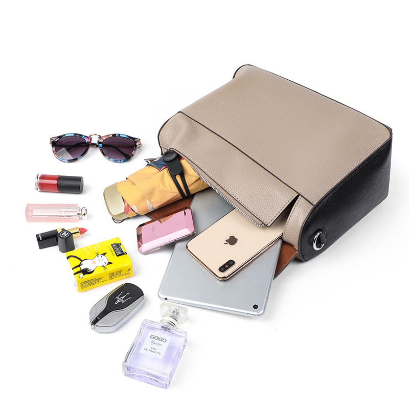 【頭層荔枝紋牛皮】【優雅拼色】氣質優雅高檔頭層牛皮荔枝紋拼色女包手提肩背斜背包 【頭層荔枝紋牛皮】【優雅拼色】氣質優雅高檔頭層牛皮荔枝紋拼色女包手提肩背斜背包