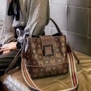 條紋寬肩帶老花時尚手提包休閑單肩包複古舒適斜背包百搭女包