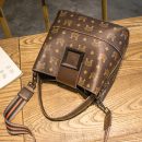 條紋寬肩帶老花時尚手提包休閑單肩包複古舒適斜背包百搭女包