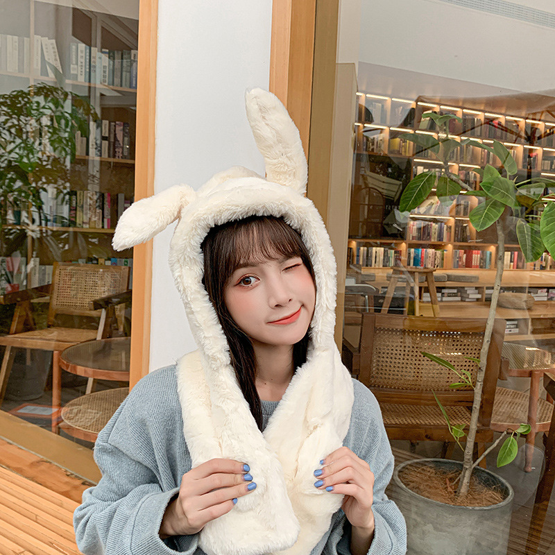 【毛絨兔耳圍脖一體帽】【耳朵可動】韓國熱賣人氣網紅款兔耳朵毛毛帽加厚毛絨保暖圍脖一體兩件套軟妹女帽 【毛絨兔耳圍脖一體帽】【耳朵可動】韓國熱賣人氣網紅款兔耳朵毛毛帽加厚毛絨保暖圍脖一體兩件套軟妹女帽