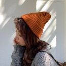 【韓系捲邊絨線帽】【顯高小錐頂】韓國純色百搭甜美針織毛線帽顯高小錐頂秋冬保暖女帽