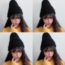 【韓系捲邊絨線帽】【顯高小錐頂】韓國純色百搭甜美針織毛線帽顯高小錐頂秋冬保暖女帽