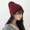 【韓系捲邊絨線帽】【顯高小錐頂】韓國純色百搭甜美針織毛線帽顯高小錐頂秋冬保暖女帽