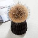 【捲邊針織毛線帽】【貂子大毛球】可愛氣質可拆卸真毛球針織帽韓版百搭保暖女帽毛線帽