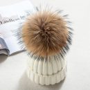 【捲邊針織毛線帽】【貂子大毛球】可愛氣質可拆卸真毛球針織帽韓版百搭保暖女帽毛線帽