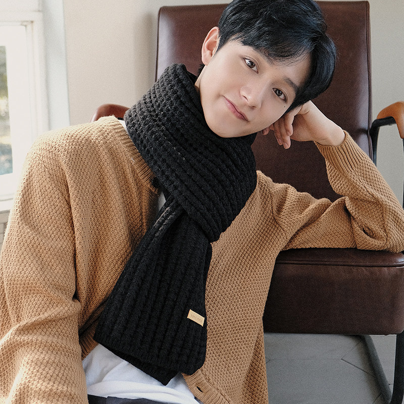 【日系純色毛線針織圍巾】秋冬季新款日系情侶純色百搭毛線針織百搭戀人圍脖圍巾