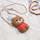 【矽膠呆萌熊斜背包】【送雙肩帶】可愛呆萌熊女生小包包新款卡通小熊矽膠單肩斜背手機包