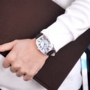 紳士氣質浪漫文藝復古羅馬刻度酒桶錶盤真皮錶帶男手錶