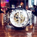 【全自動鏤空機械錶】【實心鋼帶】日漫風格鍍膜鏡面鋼帶夜光防水全自動鏤空機械錶男錶