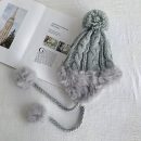 【兔毛絨針織毛線帽】【可愛毛球】韓國超火高檔真兔毛絨女帽秋冬季可愛毛球護耳保暖針織毛線帽