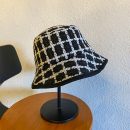 【格紋毛線漁夫帽】日式原宿黑色格子漁夫帽女秋冬季百搭日系潮牌顯臉小原宿港風條紋盆帽