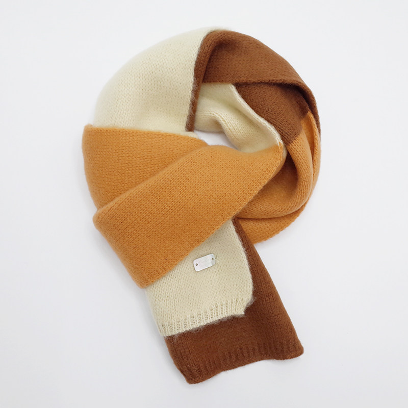 【韓系拼色小圍巾】【手工毛線針織】小圍巾女秋冬季護頸韓版可愛少女保暖針織百搭拼色裝飾短圍脖圍巾