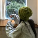 【軟糯厚實毛線帽】秋冬韓版百搭綠色帽子女毛線帽冬潮韓國冬季日系顯臉小護耳針織帽