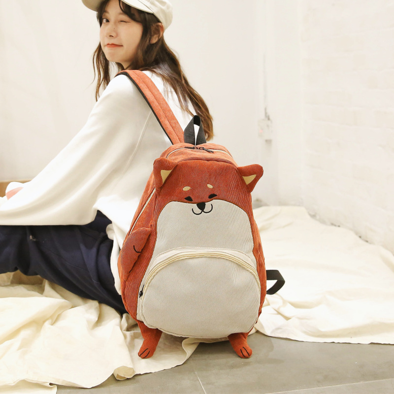 【燈芯絨森系可愛後背包】IG超火書包女親膚燈芯絨材質可愛森系女雙肩後背包