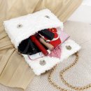 韓版名媛氣質時尚拼色愛心毛線編織鏈條單肩側背斜背包