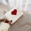 韓版名媛氣質時尚拼色愛心毛線編織鏈條單肩側背斜背包