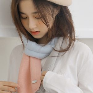 【韓系拼色小圍巾】【手工毛線針織】小圍巾女秋冬季護頸韓版可愛少女保暖針織百搭拼色裝飾短圍脖圍巾