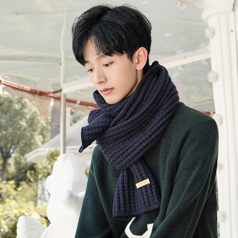 【日系純色毛線針織圍巾】秋冬季新款日系情侶純色百搭毛線針織百搭戀人圍脖圍巾