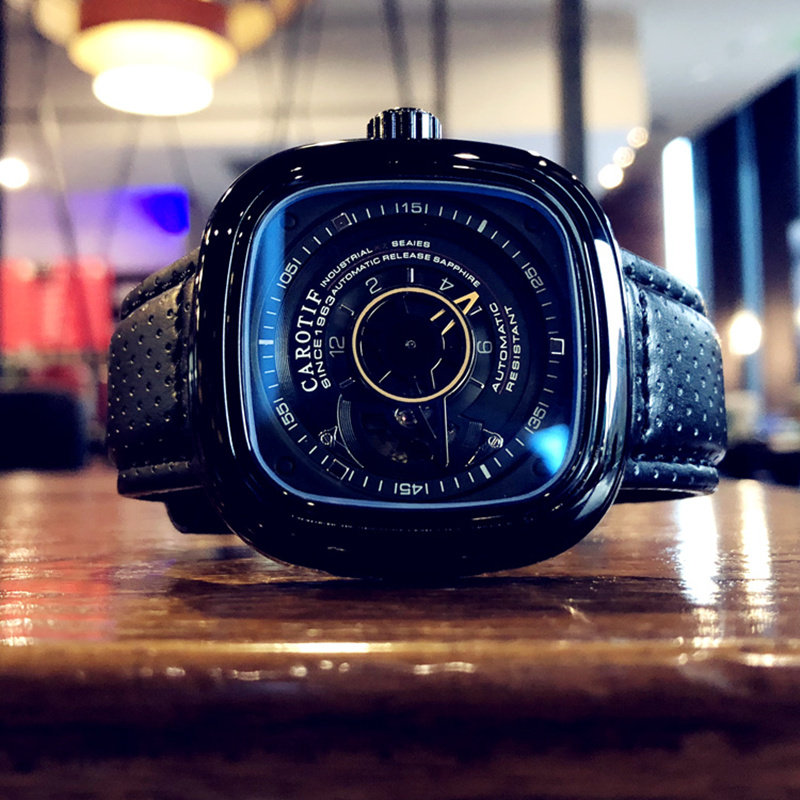 【全自動鏤空機械錶】【特種兵方形錶盤】韓版軍風高檔全自動鏤空機械機芯方形錶盤自動上鏈男機械手錶