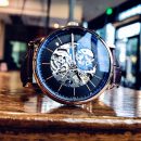 【全自動鏤空機械錶】【45小時超長動能存儲】【小牛皮錶帶】奢華貴族氣質藍光鍍膜防水夜光全自動鏤空機械錶男錶