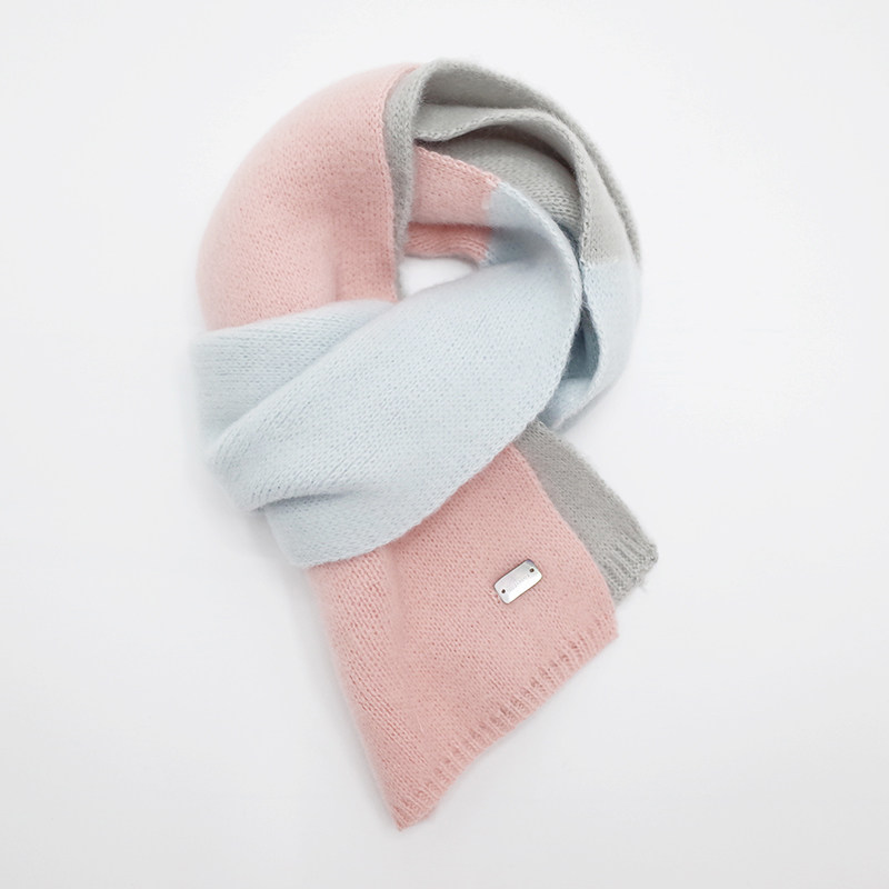 【韓系拼色小圍巾】【手工毛線針織】小圍巾女秋冬季護頸韓版可愛少女保暖針織百搭拼色裝飾短圍脖圍巾