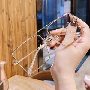 【雙梁金屬細方框】【防藍光】男女同款日系個性時尚方形雙梁平光鏡網紅款時尚眼鏡框眼鏡
