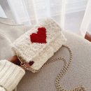 韓版名媛氣質時尚拼色愛心毛線編織鏈條單肩側背斜背包