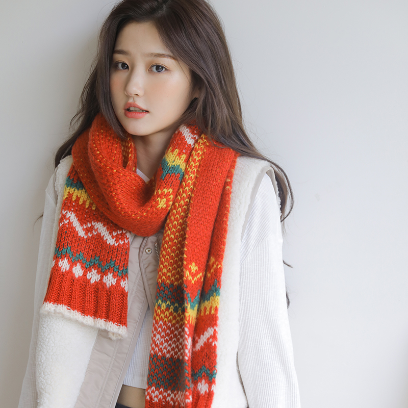 【超暖觸感馬海毛】【原宿森系針織圖案】日系原宿風森系女冬季復古加厚保暖百搭減齡情侶男女針織毛線圍脖