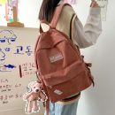 【燈芯絨面後背包】【送小熊掛件+徽章】【超輕便】日系文藝百搭森系女包燈芯絨材質雙肩後背包