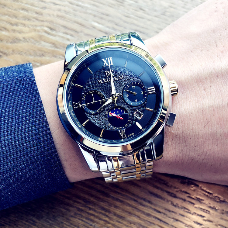 【全自動鏤空機械錶】【精鋼錶帶】【月相顯示】【三眼六針】奢華精鋼月相三眼日曆跑秒計時多功能鏤空全自動機械錶男錶 【全自動鏤空機械錶】【精鋼錶帶】【月相顯示】【三眼六針】奢華精鋼月相三眼日曆跑秒計時多功能鏤空全自動機械錶男錶