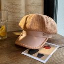 【毛線拼皮彎簷貝雷帽】韓國人氣溫柔氣質針織毛線拼皮帽簷貝雷帽女秋冬季韓版複古八角畫家帽女帽