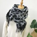 【韓版豹紋印花圍巾】【羊絨觸感】韓國名媛氣質百搭保溫印花羊絨觸感秋冬女披肩圍巾