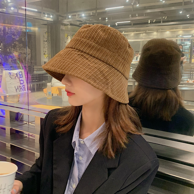 【燈芯絨漁夫帽】日式復古駝色柔軟燈芯絨漁夫帽秋冬出游保暖防曬遮陽韓版潮休閑百搭盆帽漁夫帽