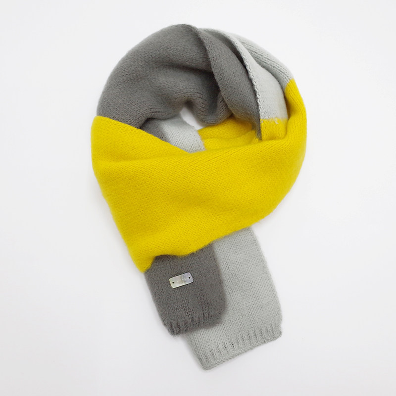 【韓系拼色小圍巾】【手工毛線針織】小圍巾女秋冬季護頸韓版可愛少女保暖針織百搭拼色裝飾短圍脖圍巾