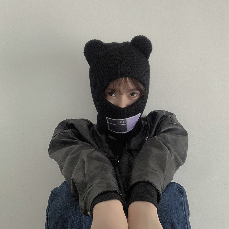 【針織毛線面罩帽】【可愛小熊耳】日本超火可愛小熊耳朵實用搞怪面罩女帽保暖針織毛線帽