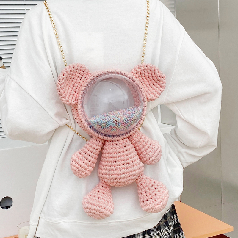 【DIY小熊透明太空包】【手工材料包】日韓賣爆心意DIY手工編織毛線糖果色小熊太空面罩斜背包材料包 【DIY小熊透明太空包】【手工材料包】日韓賣爆心意DIY手工編織毛線糖果色小熊太空面罩斜背包材料包