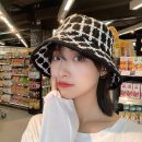 【格紋毛線漁夫帽】日式原宿黑色格子漁夫帽女秋冬季百搭日系潮牌顯臉小原宿港風條紋盆帽