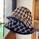 【格紋毛線漁夫帽】日式原宿黑色格子漁夫帽女秋冬季百搭日系潮牌顯臉小原宿港風條紋盆帽