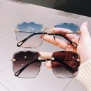 【鑽石切割無框墨鏡】【氣質漸變色】【金屬鏡腿】韓國無框氣質方形太陽鏡女韓版網紅款圓臉墨鏡漸變片女墨鏡