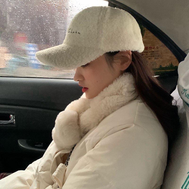 【羊羔毛絨棒球帽】韓國熱賣人氣羊羔毛刺繡帽子女秋冬季韓版潮鴨舌帽IG網紅加厚保暖棒球帽