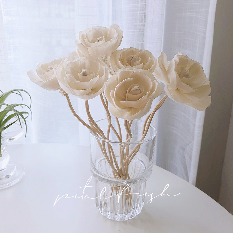 【五入】【天然通草花揮發棒】日式純手工製天然白千層通草花雛菊玫瑰造型香氛精油擴香瓶揮發棒藤條